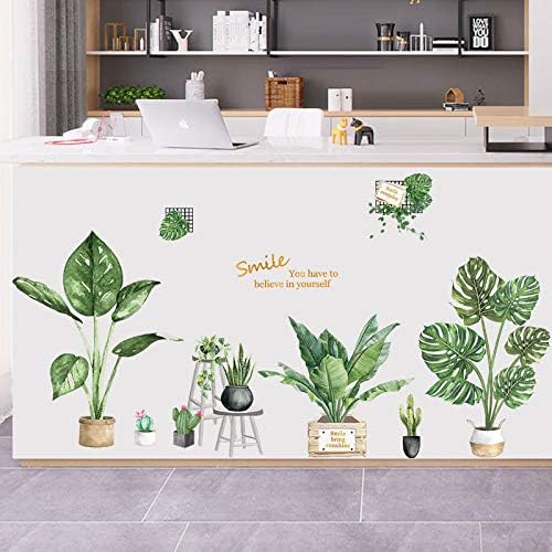 Green Plants Wall Stickers - SHCHA Tropical Plants Removable Wall Decals for Family Living Room Background Wall Decoration Kids Bedroom Kitchen Office Nursery Room Potted Wallpaper