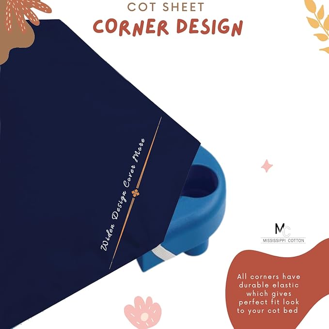 Pack of 12 Cot Sheet for Daycare Preschool Cot Bed -Polyblend Fabric with Corner Elastic Cots Sheets Fits On 22" X 52" Inches Size Toddler and Preschool Daycare Cot Navy Blue 22 X 52 Size