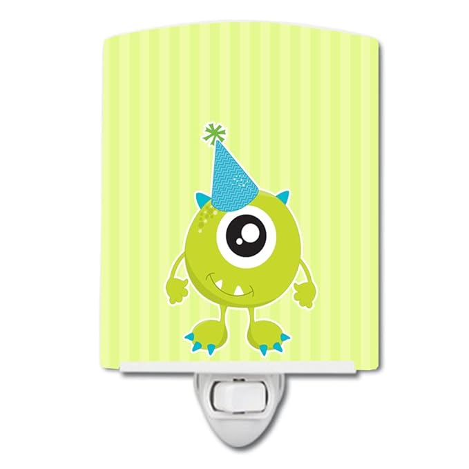 Caroline's Treasures BB9102CNL Birthday Monster Hat Ceramic Night Light Compact, UL-Certified, Ideal for Bedroom, Bathroom, Nursery, Hallway, Kitchen, 6x4x3, Multicolor