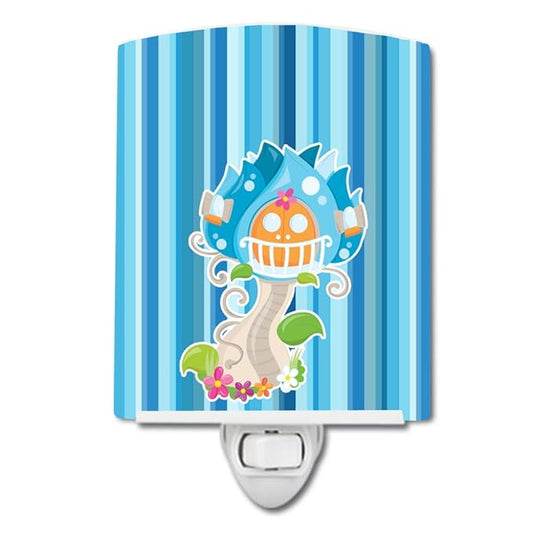 Caroline's Treasures BB6914CNL Fairy House Blue Stripes Ceramic Night Light Compact, UL-Certified, Ideal for Bedroom, Bathroom, Nursery, Hallway, Kitchen, 6x4x3, Multicolor