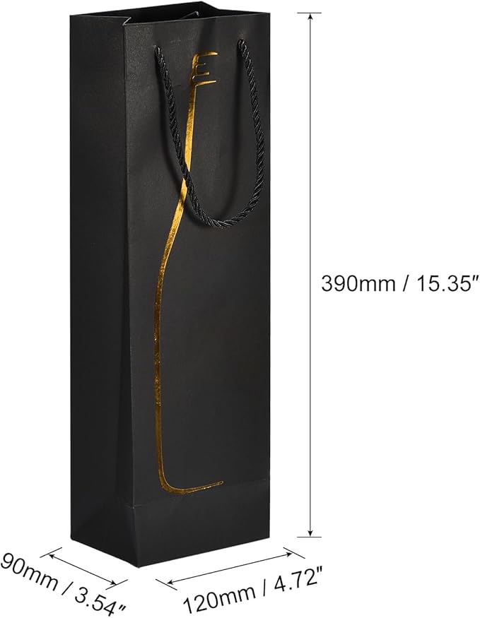 uxcell Wine Bags, 1pcs Black Gold 5 x 4 x 15 In Wine Gift Bags with Rope Handles Paper Wine Tote Bag for Wedding Birthday Christmas Party Supplies