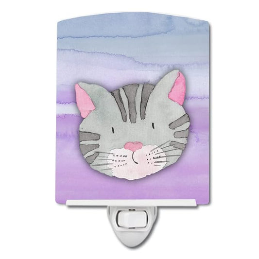 Caroline's Treasures BB7355CNL Cat Face Watercolor Ceramic Night Light Compact, UL-Certified, Ideal for Bedroom, Bathroom, Nursery, Hallway, Kitchen, 6x4x3, Multicolor