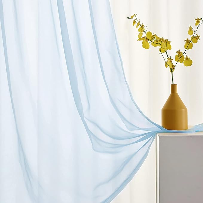 Sky Blue Sheer Curtains 45 Inch Length for Small Windows Rod Pocket Sheer Curtains Light Filtering Blue Drapes for Kitchen/Living room/Bedroom 52 x 45 Inches 2 Panels