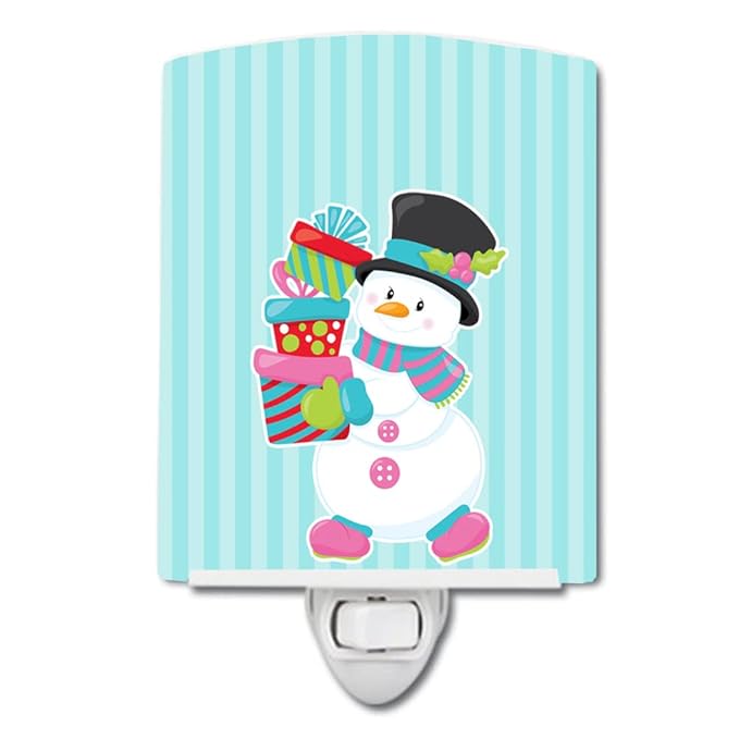 Caroline's Treasures BB8685CNL Christmas Snowman and Stripes Ceramic Night Light Compact, UL-Certified, Ideal for Bedroom, Bathroom, Nursery, Hallway, Kitchen, 6x4x3, Multicolor