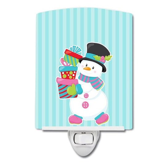 Caroline's Treasures BB8685CNL Christmas Snowman and Stripes Ceramic Night Light Compact, UL-Certified, Ideal for Bedroom, Bathroom, Nursery, Hallway, Kitchen, 6x4x3, Multicolor