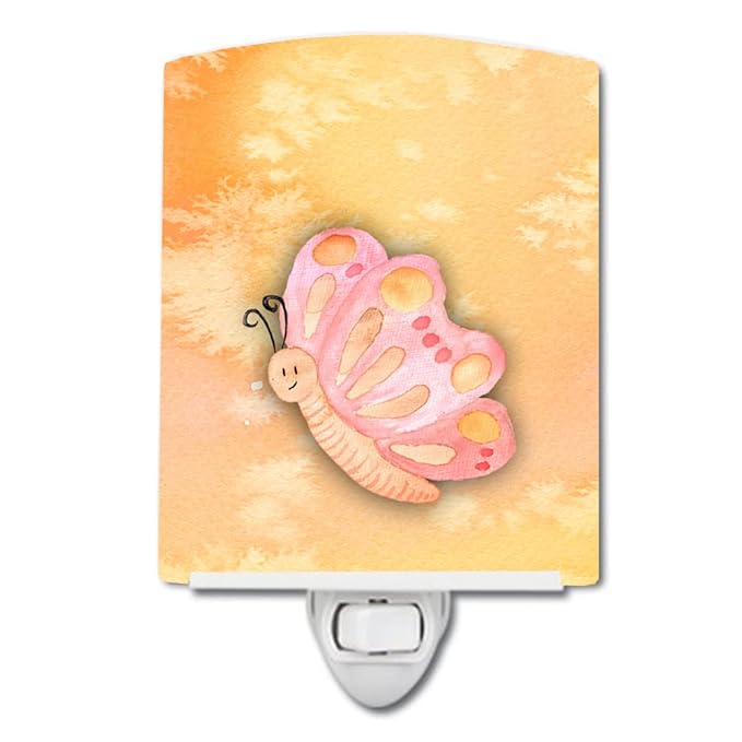 Caroline's Treasures BB7384CNL Butterfly Watercolor Ceramic Night Light Compact, UL-Certified, Ideal for Bedroom, Bathroom, Nursery, Hallway, Kitchen, 6x4x3, Multicolor