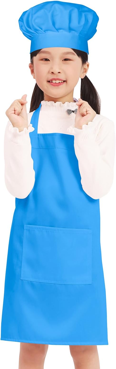 Kids Apron Chef Hat Set for Boys and Girls Adjustable Neck Strap Hook and Loop Fastener Design Waistband for Baking