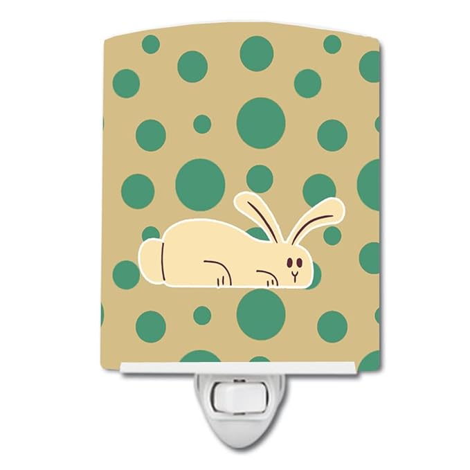 Caroline's Treasures BB7083CNL Rabbit on Polkadots Ceramic Night Light Compact, UL-Certified, Ideal for Bedroom, Bathroom, Nursery, Hallway, Kitchen, 6x4x3, Multicolor