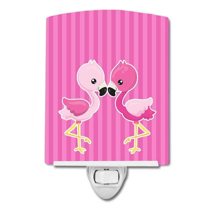 Caroline's Treasures BB8767CNL Flamingo Pair Ceramic Night Light Compact, UL-Certified, Ideal for Bedroom, Bathroom, Nursery, Hallway, Kitchen, 6x4x3, Multicolor