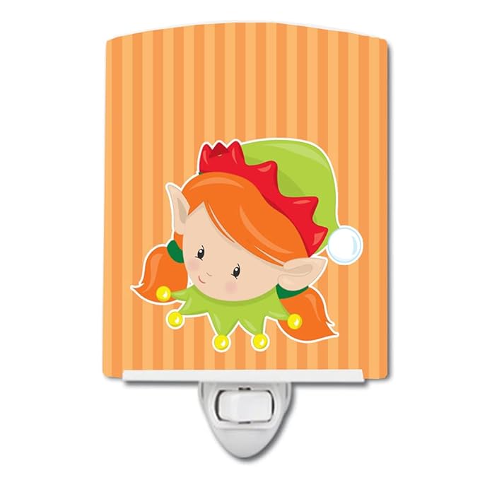 Caroline's Treasures BB8669CNL Christmas Ginger Girl Elf Ceramic Night Light Compact, UL-Certified, Ideal for Bedroom, Bathroom, Nursery, Hallway, Kitchen, 6x4x3, Multicolor