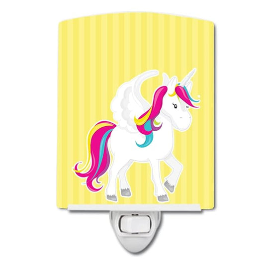 Caroline's Treasures BB9091CNL Unicorn Yellow Stripes #2 Ceramic Night Light Compact, UL-Certified, Ideal for Bedroom, Bathroom, Nursery, Hallway, Kitchen, 6x4x3, Multicolor