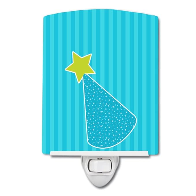 Caroline's Treasures BB8938CNL Birthday Hat Ceramic Night Light Compact, UL-Certified, Ideal for Bedroom, Bathroom, Nursery, Hallway, Kitchen, 6x4x3, Multicolor