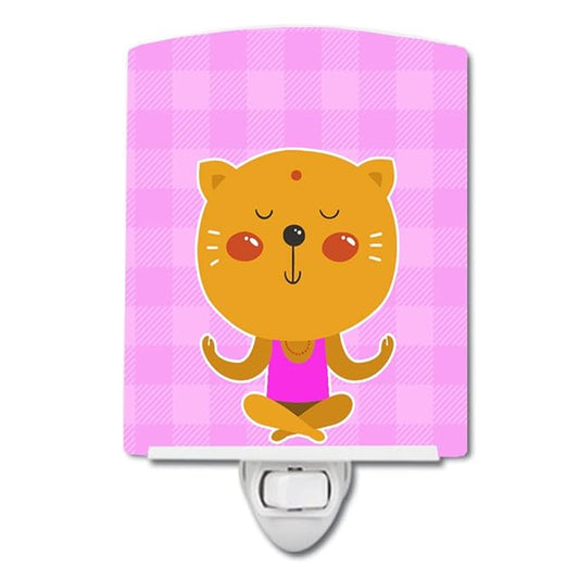 Caroline's Treasures BB6728CNL Yoga Cat Ceramic Night Light Compact, UL-Certified, Ideal for Bedroom, Bathroom, Nursery, Hallway, Kitchen, 6x4x3, Multicolor