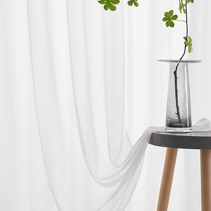 White Sheer Voile Curtains 84 Inches Long Translucent Solid Color Window Treatment Light flitering Rod Pocket White Sheers for Bedroom Living Room 2 Panels 52x84