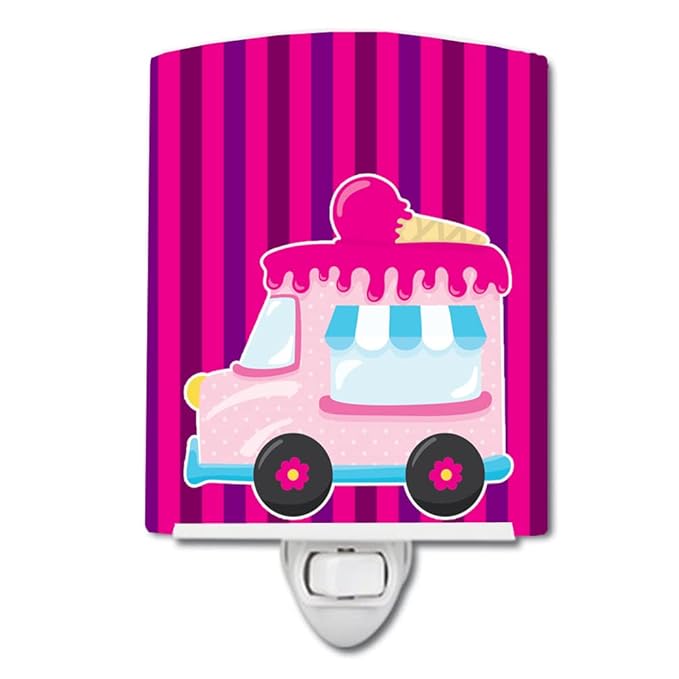 Caroline's Treasures BB9059CNL Ice Cream Truck Pink Ceramic Night Light Compact, UL-Certified, Ideal for Bedroom, Bathroom, Nursery, Hallway, Kitchen, 6x4x3, Multicolor