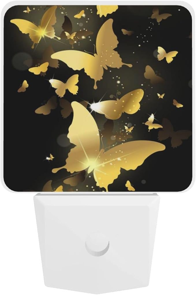 Golden Butterfly Night Light Plug into Wall Decorative Plug in LED Nightlight Auto Sensor Dusk to Dawn Decor Lamp for Kids Girls Bedroom Bathroom Kitchen Hallway Stairs Home