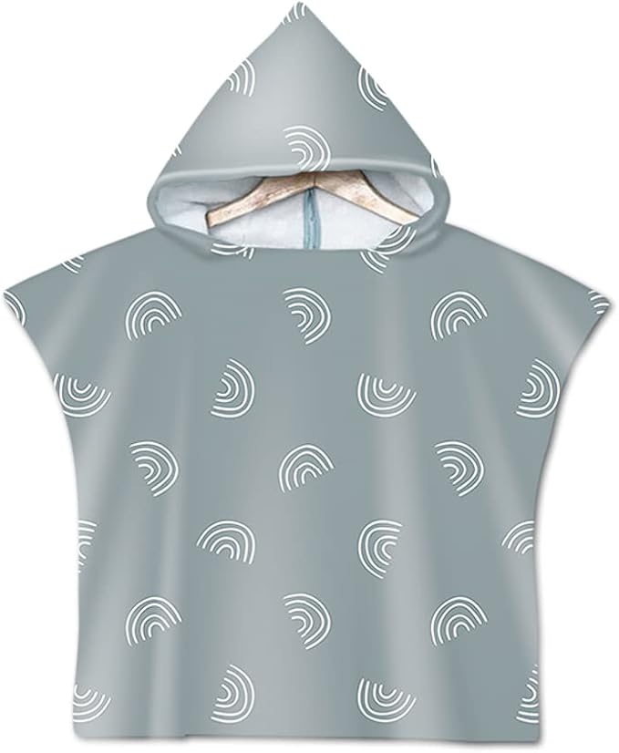 Hooded Poncho Bath Towel | Swim Pool Beach Cover Up |Toddlers and Kids | Microfiber | Absorbent | Unisex (Dusty Blue, Rainbow) (BHT-01)