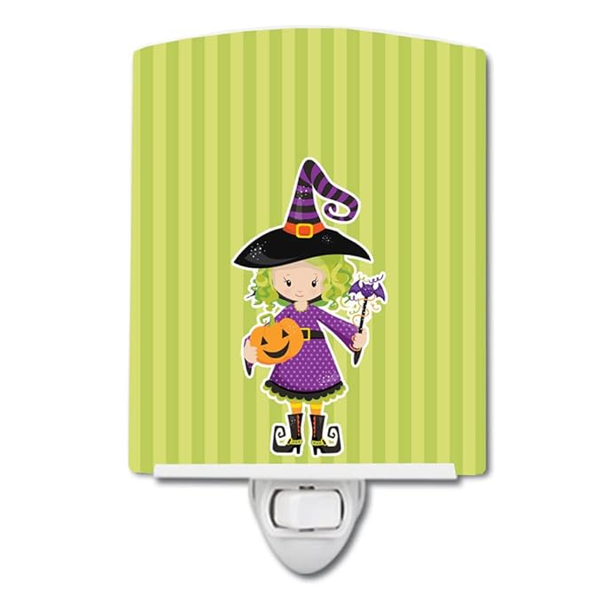 Caroline's Treasures BB9155CNL Halloween Witch #2 Ceramic Night Light Compact, UL-Certified, Ideal for Bedroom, Bathroom, Nursery, Hallway, Kitchen, 6x4x3, Multicolor