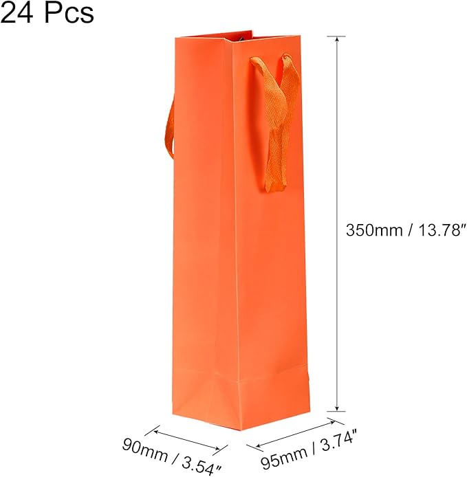 uxcell Wine Bags, 24pcs Orange 4 x 4 x 14 In Wine Gift Bags with Handles Paper Wine Tote Bag for Wedding Birthday Christmas Party Supplies