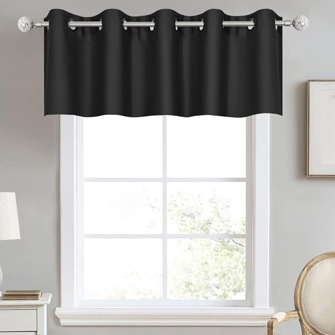 Black Valances Extra Wide for Windows for Kitchen Blackout Thermal Insulated Curtain Valance for Bathroom/Office Short Straight Drape Valance for Bedroom Kids Room 70W x18L 1 Panel