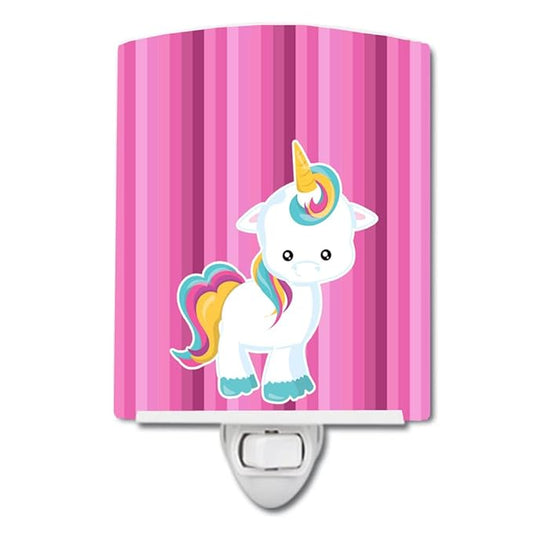 Caroline's Treasures BB6806CNL Pink Stripes Unicorn Ceramic Night Light Compact, UL-Certified, Ideal for Bedroom, Bathroom, Nursery, Hallway, Kitchen, 6x4x3, Multicolor