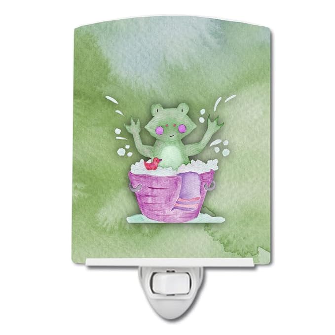 Caroline's Treasures BB7343CNL Frog Bathing Watercolor Ceramic Night Light Compact, UL-Certified, Ideal for Bedroom, Bathroom, Nursery, Hallway, Kitchen, 6x4x3, Multicolor