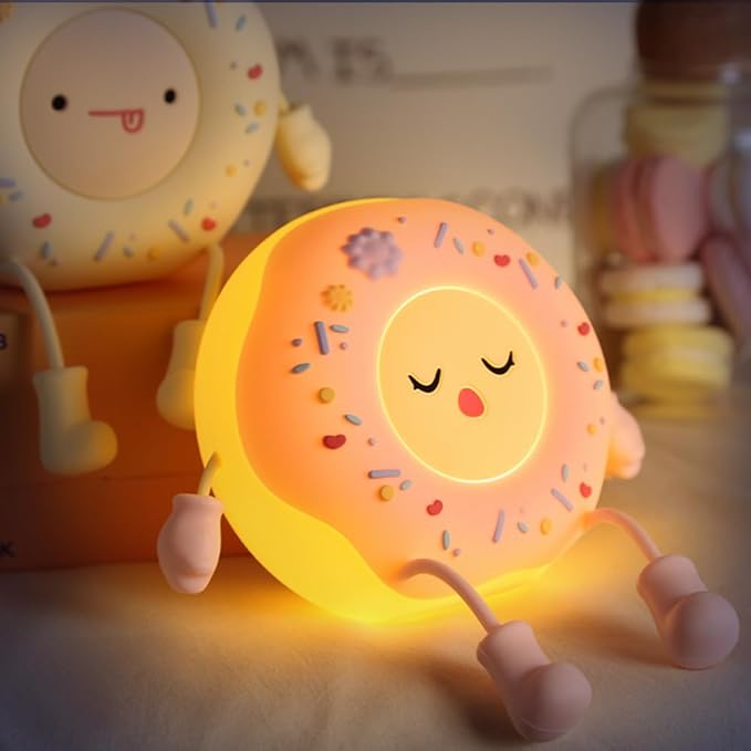 Donut Lamp Donut Night Light - Silicone Nursery LED Night Light Gift for Boys Girls, Rechargeable Cute Night Light for Kid Room Decor - Pink