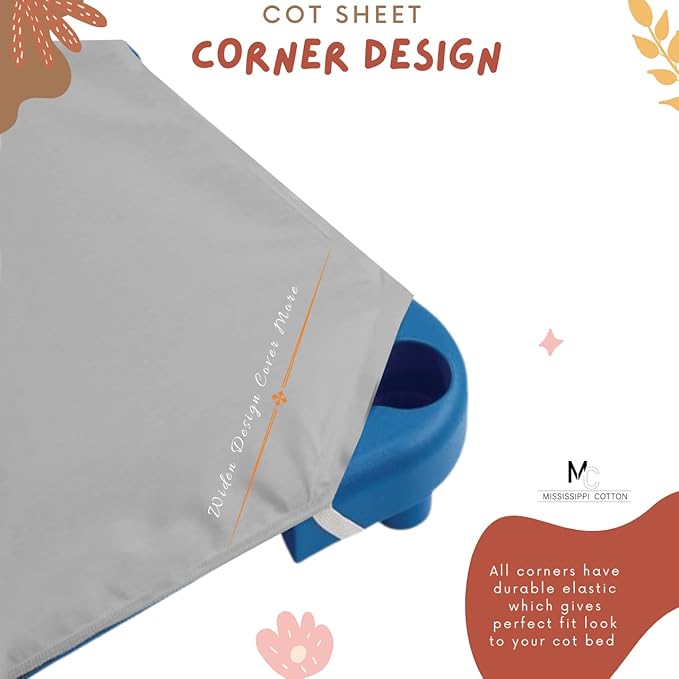 Pack of 24 Cot Sheet for Daycare Preschool Cot Bed -Polyblend Fabric with Corner Elastic Cots Sheets Fits On 22" X 40" Inches Size Toddler and Preschool Daycare Cot Light Grey 22 X 40 Size