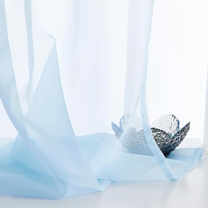 Sky Blue Sheer Curtains 95 Inches Long for Bedroom Rod Pocket Sheer Voile Curtains Panels Light Filtering Baby Blue Sheer Drapes for Windows/Living Room/Boys/Kids Room 52x95 2 Panels