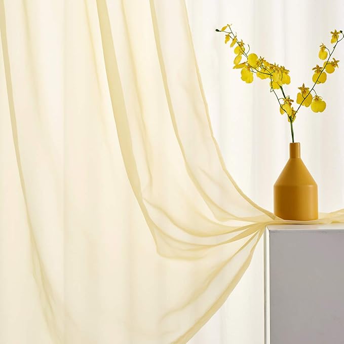 Light Yellow Sheer Voile Curtains Translucent Solid Color Window Treatment 72 Inches Long Panels Rod Pocket Light Yellow Sheers for Bedroom Living Room 2 Panels 52x72