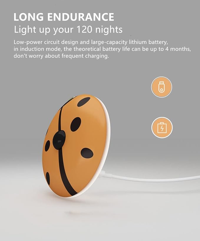 Motion Sensor Night Light, Cute Ladybug LED Night Light for Kids, USB Rechargeable, Magnetic Stick-On Anywhere, Wall Light with 2 Working Modes for Stairway Cabinet Hallway Bedside