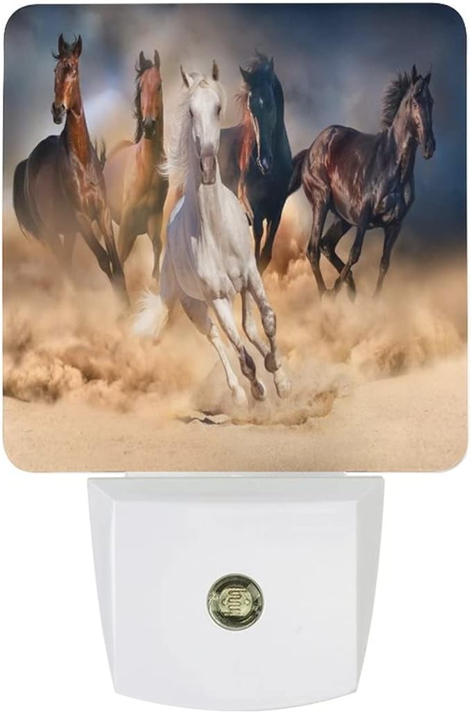 LED Night Lights Lamp with Dusk to Dawn Sensor, Running Horses Night Lamp, Night Lights Plug Into Wall for Kids Room, Bedroom, Bathroom, Kitchen, Hallway