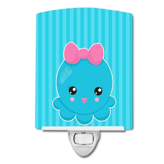 Caroline's Treasures BB8910CNL Nautical Blue Octopus Ceramic Night Light Compact, UL-Certified, Ideal for Bedroom, Bathroom, Nursery, Hallway, Kitchen, 6x4x3, Multicolor