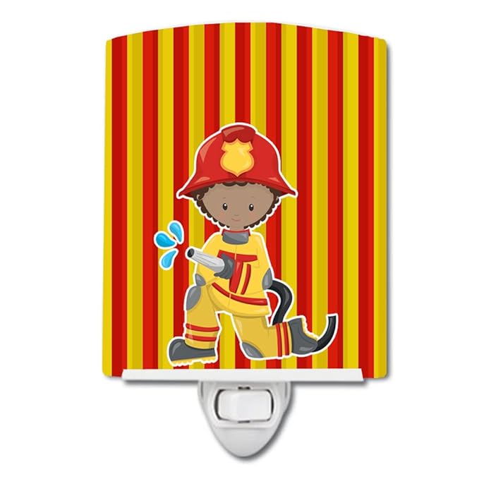 Caroline's Treasures BB6996CNL Fireman Boy Ceramic Night Light Compact, UL-Certified, Ideal for Bedroom, Bathroom, Nursery, Hallway, Kitchen, 6x4x3, Multicolor