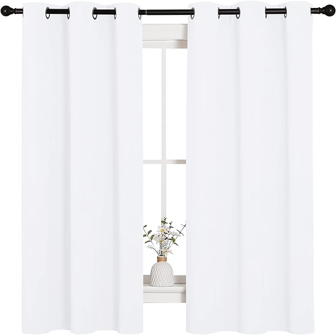 NICETOWN White Window Curtain Panels - 50% Light Blocking Curtains for Bedroom & Dining Room Window (Set of 2, 42 inches x 63 inches)