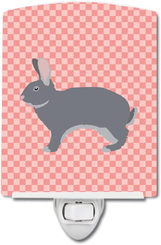 Caroline's Treasures BB7966CNL Giant Chinchilla Rabbit Pink Check Ceramic Night Light Compact, UL-Certified, Ideal for Bedroom, Bathroom, Nursery, Hallway, Kitchen, 6x4x3, Multicolor