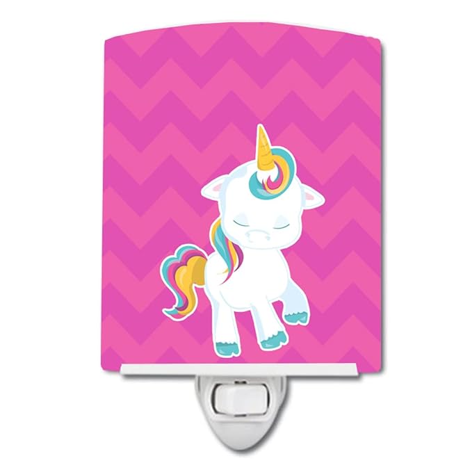 Caroline's Treasures BB6809CNL Pink Chevron Unicorn Ceramic Night Light Compact, UL-Certified, Ideal for Bedroom, Bathroom, Nursery, Hallway, Kitchen, 6x4x3, Multicolor