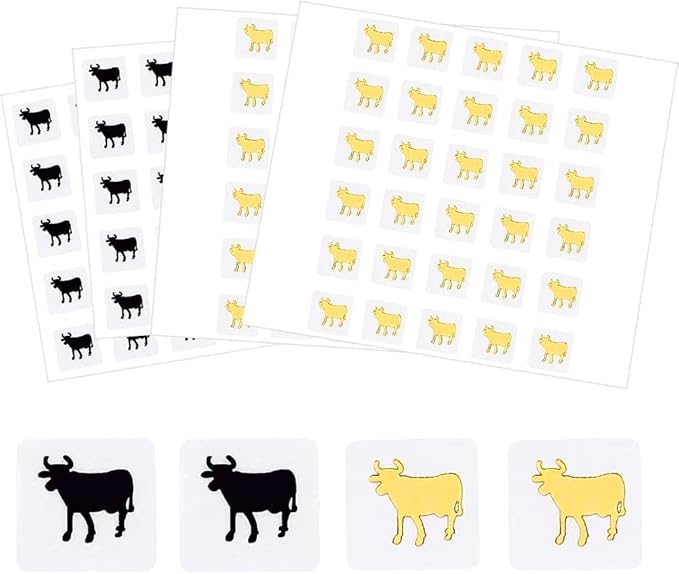 OLYCRAFT 2400pcs Meal Stickers Menu Choices 0.4 inch Cow Pattern Meal Stickers for Place Cards Wedding Meal Indicator Stickers Meal Choice Stickers for Banquet Gold & Black