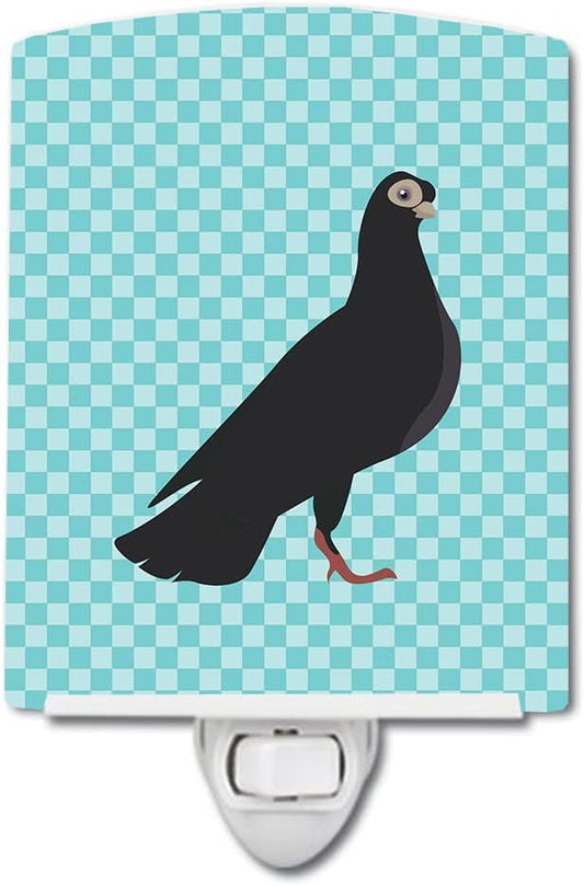 Caroline's Treasures BB8121CNL Budapest Highflyer Pigeon Blue Check Ceramic Night Light Compact, UL-Certified, Ideal for Bedroom, Bathroom, Nursery, Hallway, Kitchen, 6x4x3, Multicolor