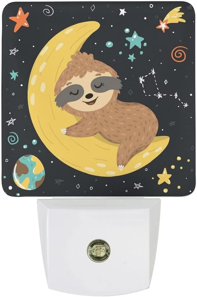 LED Night Lights Lamp with Dusk to Dawn Sensor, Baby Sloth Sleeping on The Moon Night Lamp, Night Lights Plug Into Wall for Kids Room, Bedroom, Bathroom, Kitchen, Hallway