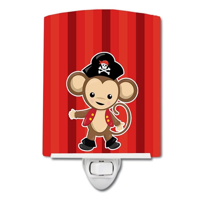 Caroline's Treasures BB8976CNL Pirate Monkey Red #2 Ceramic Night Light Compact, UL-Certified, Ideal for Bedroom, Bathroom, Nursery, Hallway, Kitchen, 6x4x3, Multicolor