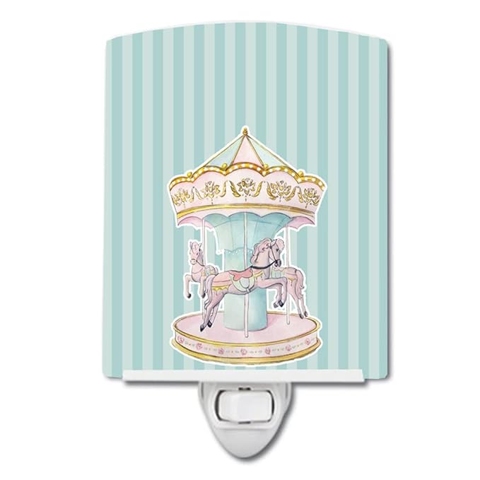 Caroline's Treasures BB6857CNL Carousel Ceramic Night Light Compact, UL-Certified, Ideal for Bedroom, Bathroom, Nursery, Hallway, Kitchen, 6x4x3, Multicolor
