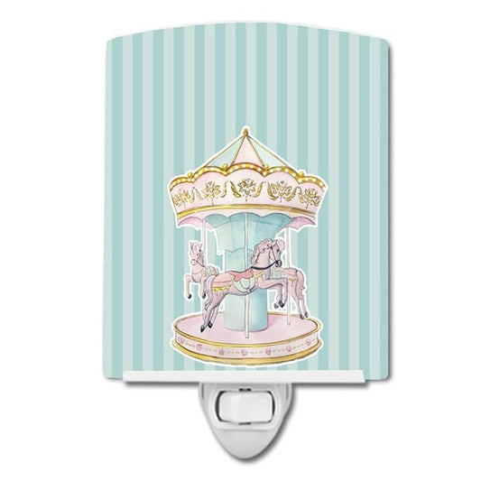 Caroline's Treasures BB6857CNL Carousel Ceramic Night Light Compact, UL-Certified, Ideal for Bedroom, Bathroom, Nursery, Hallway, Kitchen, 6x4x3, Multicolor