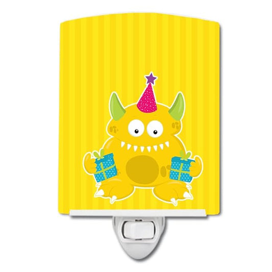 Caroline's Treasures BB8937CNL Birthday Monster Yellow Ceramic Night Light Compact, UL-Certified, Ideal for Bedroom, Bathroom, Nursery, Hallway, Kitchen, 6x4x3, Multicolor