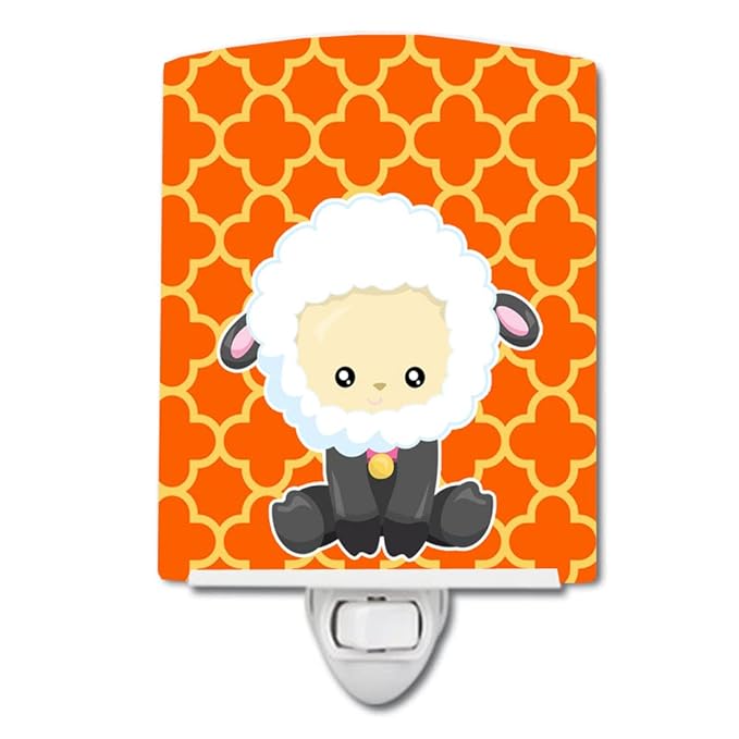 Caroline's Treasures BB6872CNL Sheep on Orange Quatrafoil Ceramic Night Light Compact, UL-Certified, Ideal for Bedroom, Bathroom, Nursery, Hallway, Kitchen, 6x4x3, Multicolor
