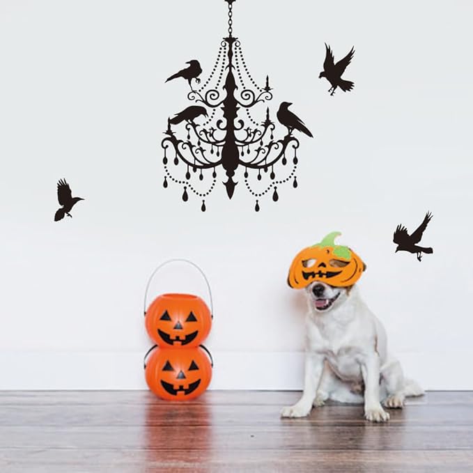 SUPERDANT Halloween Wall Stickers Gothic Chandelier Wall Decals Crow Wall Sticker Halloween Stickers for Kids Halloween Window Decoration for Halloween Party Decorations