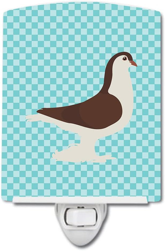 Caroline's Treasures BB8117CNL Large Pigeon Blue Check Ceramic Night Light Compact, UL-Certified, Ideal for Bedroom, Bathroom, Nursery, Hallway, Kitchen, 6x4x3, Multicolor