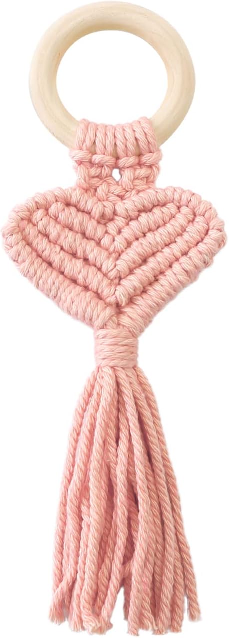 Hanging Handmade Weaving Love Pendant Car Ornament Modern Home Decoration Accessories Hanging Pendant for Bedroom Nursery Room (Pink)