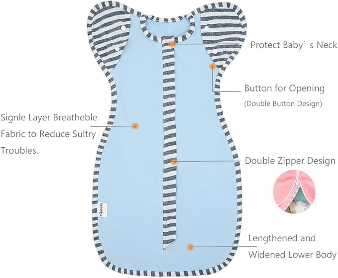 Baby Blanket Sack with Arms Free Design,Transition to Arms Free Wearable for Newborn Girl and Boy,Medium 3-6Months, Blue