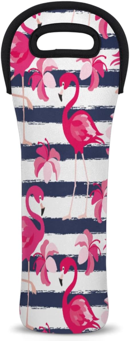 Flamingo Stripe Single Bottle Wine Gift Tote Carrier Neoprene Wine Tote Bags Holder Cooler Wine Lover Gift